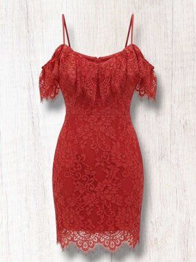 NBD x Naven Red Sheer Lace Corset Mini Dress XS
